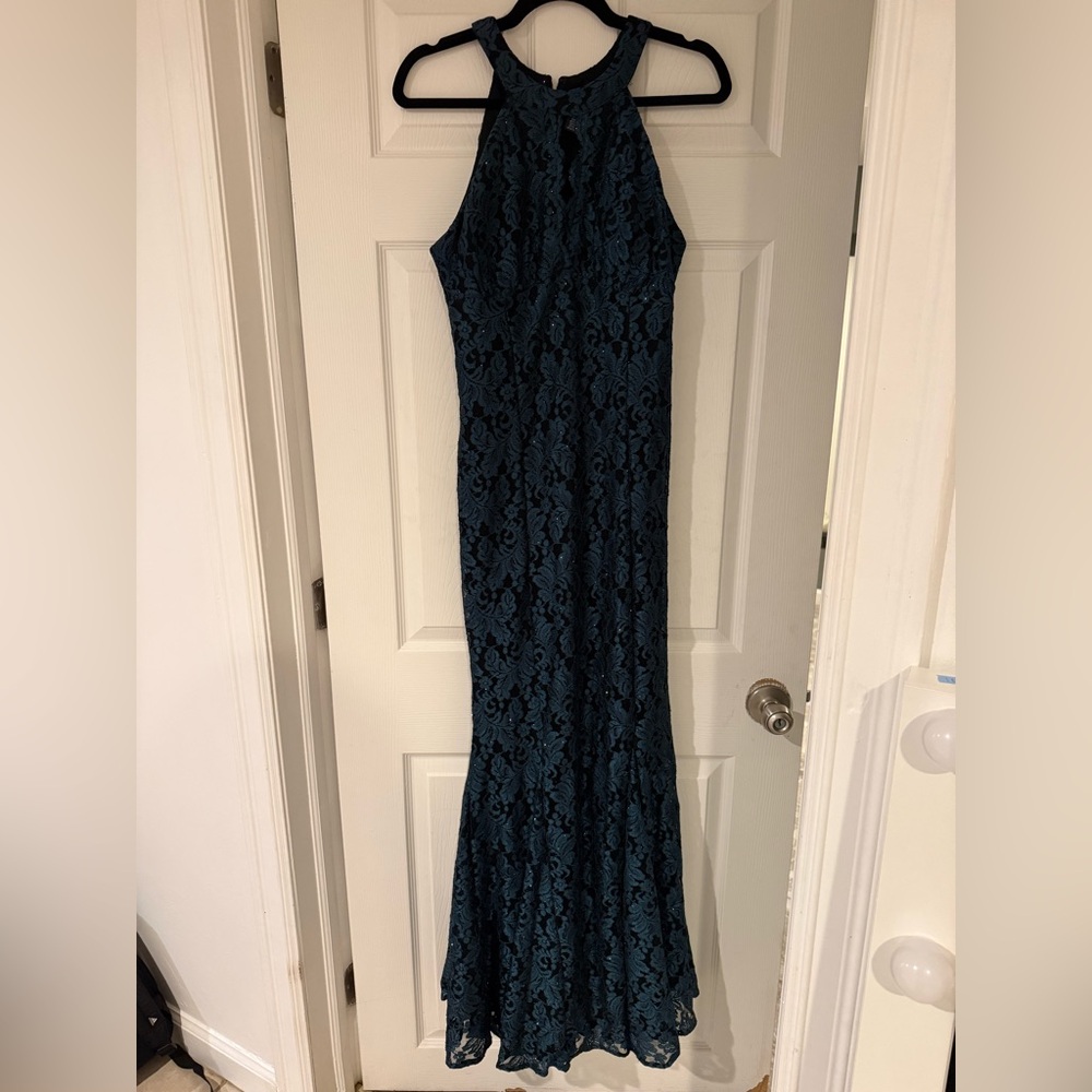 Night Way Collections Black and Emerald Green Lace Maxi Dress
